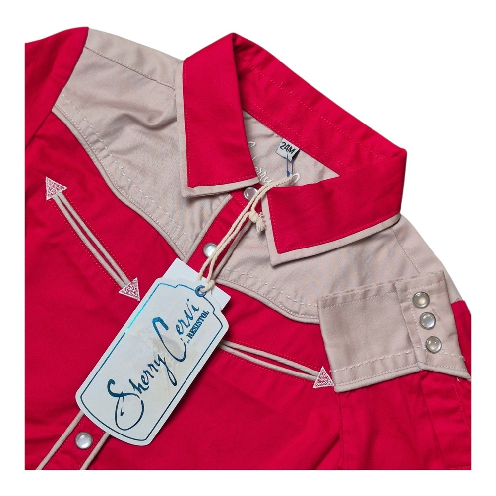 Sherry Cervi Resistol Girls 24M Western Pearl‎ Snap Romper Bodysuit Red NWT